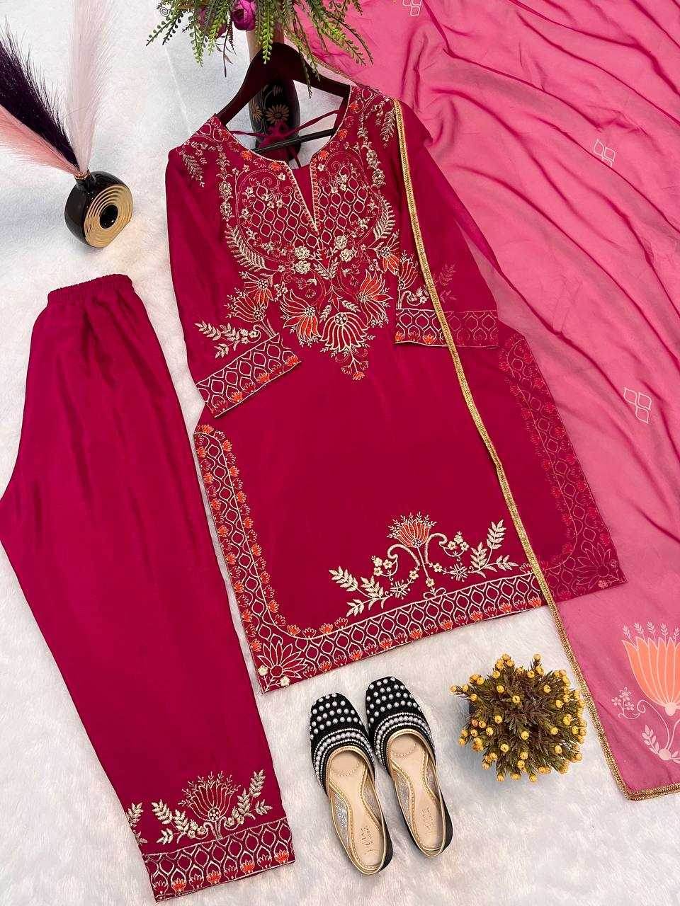 Chinon Embroidered Pink Salwar Suit - MYLUXURY LANE ENTERPRISE